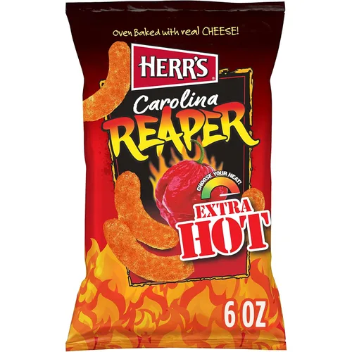 Herr's Snacks – Snacks picantes sin gluten para adultos y niños – Carolina Reaper Cheese Curls – 6 onzas (paquete de 6)