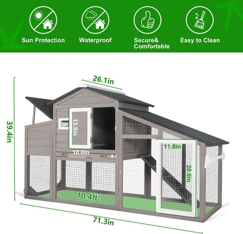 Miniatura 2 de Gowoodhut Gallinero con caja de anidación grande móvil - Patio trasero de madera para gallinero al aire libre, jaula de aves de corral al aire