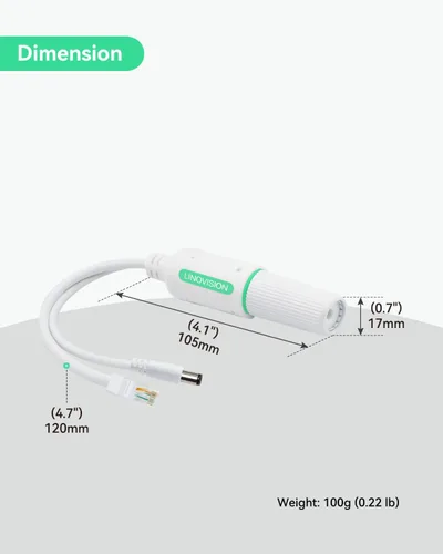 Miniatura 8 de LINOVISION Divisor POE impermeable DC12V, divisor de alimentación a través de Ethernet para exteriores de 10/100 Mbps, fuente de alimentación POE a