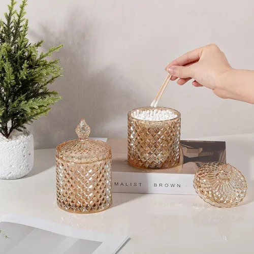 Miniatura 4 de Paquete de 2 Portacotonetes Frascos de Boticario de Vidrio Grueso con Tapa para Decoración de Baño Organizador de Almacenamiento para Hisopos