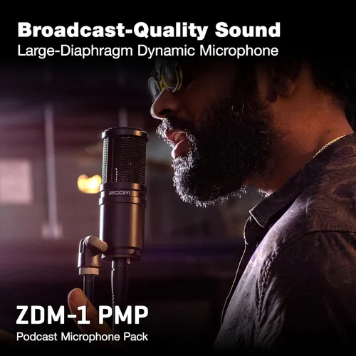 Miniatura 3 de Zoom El paquete de micrófono para podcast ZDM-1 incluye micrófono dinámico, auriculares, trípode, parabrisas y cable XLR