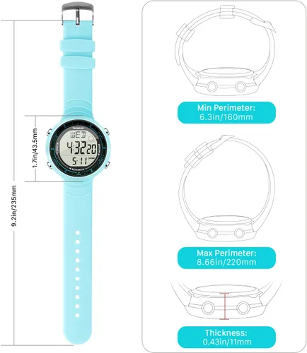 Miniatura 8 de Reloj deportivo digital para niños y niñas, para nadar o bucear 328.1 ft bajo el agua, con múltiples funciones de reloj despertador, cronómetro