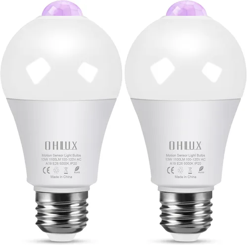OHLUX Bombillas con sensor de movimiento para exteriores, 13 W (equivalente a 100 W), bombilla LED de seguridad activada por movimiento del