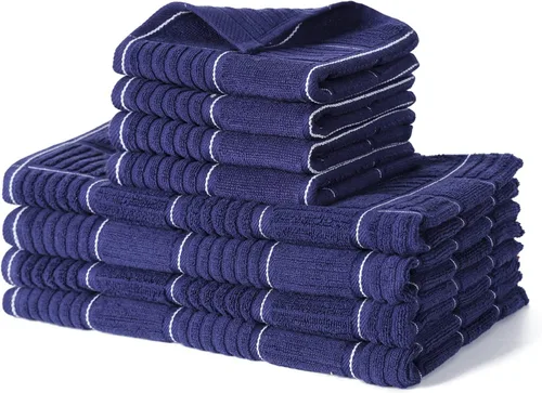 Glynniss Juego de toallas y paños de cocina, cuatro paños de cocina de 16 x 26 pulgadas, cuatro paños absorbentes para lavar platos de 12 x 12 Azul