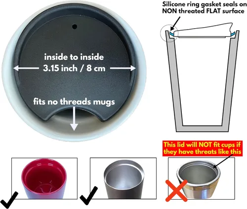 Miniatura 5 de MIE Tapa de Repuesto para Taza de Café y Taza de Té - Compatible con Taza de Viaje de Cerámica Starbucks 10oz / 12oz / 16oz, Tapa de Vaso, Tapa