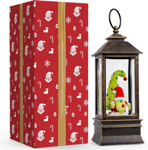 Miniatura 8 de Gnomos de Navidad de 10 pulgadas, linterna de globo de nieve iluminada, caprichoso árbol de Navidad y elfo escandinavo, linterna de agua musical
