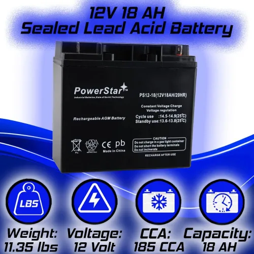 Miniatura 9 de PowerStar 12V 18Ah Batería de plomo-ácido sellada – Compatible con generador Briggs & Stratton B4489GS, 193043GS, y sistemas de respaldo UPS