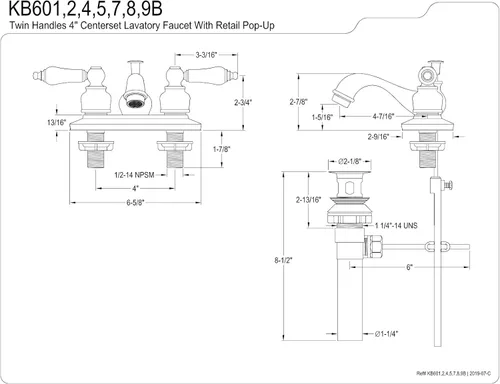 Miniatura 2 de Kingston Brass KB608B - Llave de lavabo de centro de configuración victoriana, con tapón de latón/ABS, 11.4 cm, níquel cepillado cepillado níquel