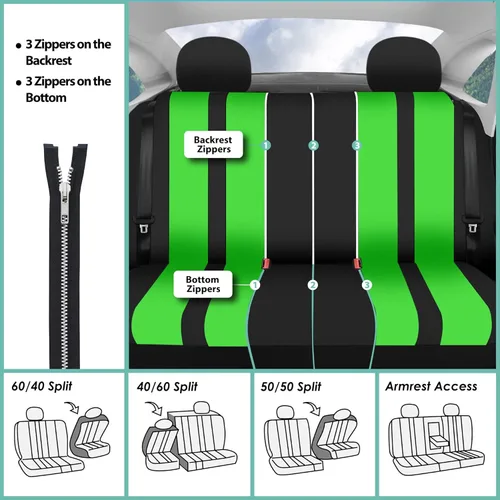 Miniatura 7 de FH Group - Juego completo de fundas para asientos de auto con rayas llamativas, ajuste universal para asientos delanteros de respaldo bajo, Verde