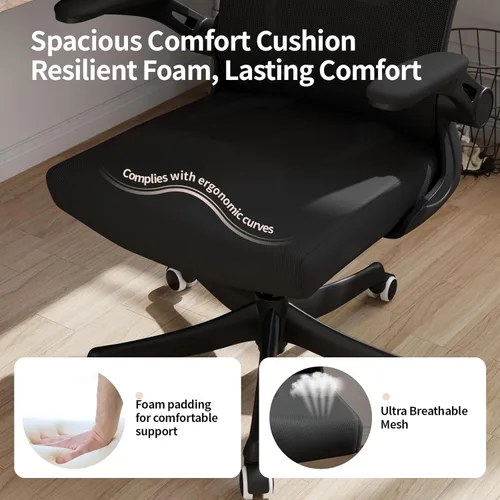Miniatura 6 de Monhey Silla de oficina ergonómica con soporte lumbar, altura ajustable, brazos abatibles 2D, malla negra transpirable, cómoda silla de escritorio
