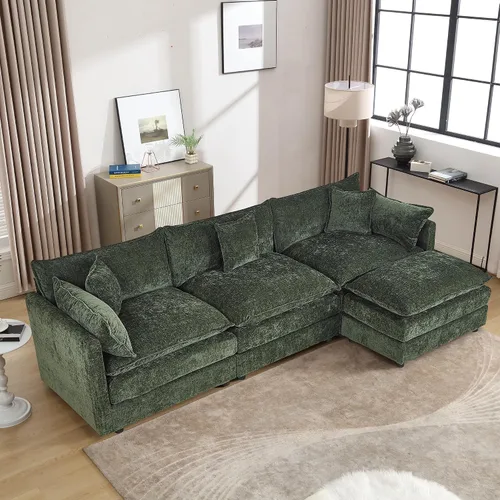 Miniatura 47 de Setawix Sofá Profundo de 3 Plazas con Otomana, Sofás de Nube en Forma de L de 112.2" para Sala de Estar, Sofá de Nube de Chenilla con Asiento Café