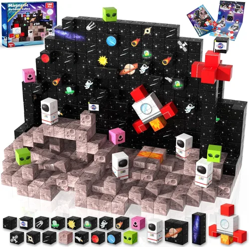 Miniatura 7 de Goody King Mundo de Bloques Magnéticos de Dinosaurio y Volcán 100 Piezas de Bloques Magnéticos de Dinosaurio, Juguetes Sensoriales STEM Montessori