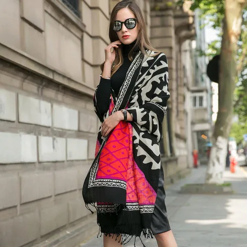 Miniatura 20 de DANA XU Manta de pashmina extragrande 100% de lana merina, bufanda de viaje, bufanda de cachemira para mujer, otoño e invierno, chal de gran