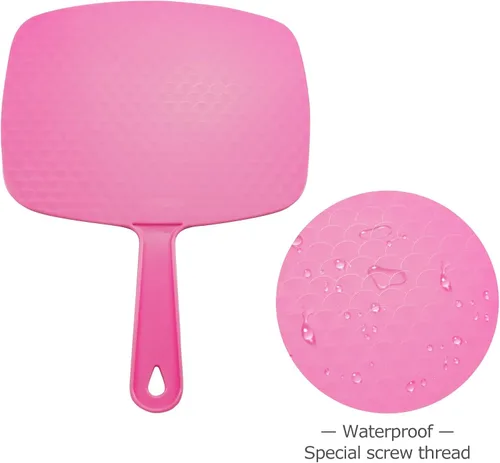 Miniatura 3 de Espejo de mano portátil con agujero para colgar en el mango, 2 piezas, rosa 10.4 pulgadas de largo x 7.4 pulgadas de ancho
