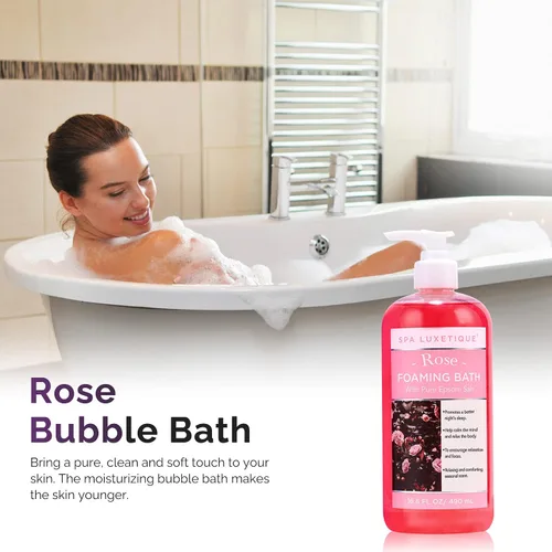 Miniatura 3 de Spa Luxetique Baño de burbujas, baño espumoso con sal de Epsom, juego de baño con aroma a rosa de manzanilla y lavanda, paquete de 3 regalos de 49.8