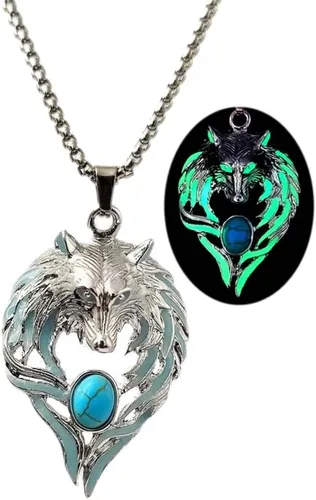 Collar de lobo para mujeres y hombres, collar luminoso con colgante de cabeza de lobo vikingo, regalo de Halloween, joyería que brilla en la