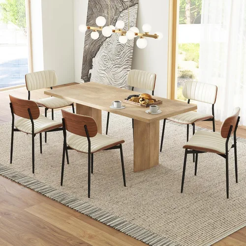 Miniatura 3 de HENGJIANYI Bentwood - Juego de 2 sillas de comedor modernas de piel sintética con patas de metal, sillas de cocina tapizadas de mediados de siglo