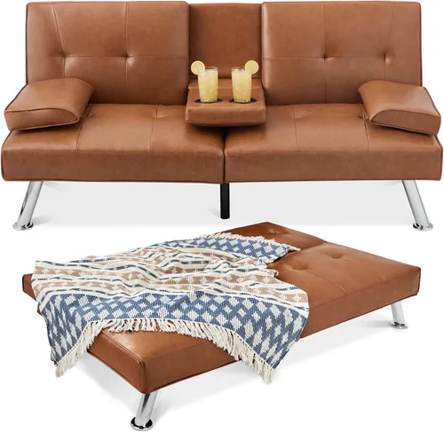 Miniatura 10 de Futón sofá cama para entretenimiento Best Choice Products, moderno, se dobla y reclina, muebles, con posavasos Negro