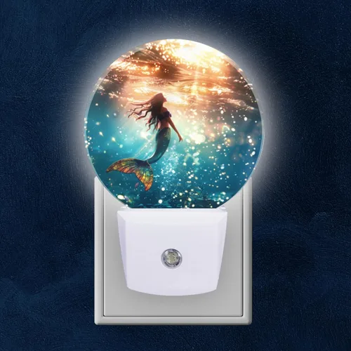 Miniatura 10 de Lámpara de Luz Nocturna LED Redonda con Sensor de Anochecer a Amanecer, Vidrio Emplomado Circular 3D con Luz Nocturna de Abejorro que se Enchufa a