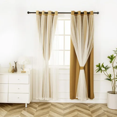 Miniatura 23 de INLINAS Cortinas opacas beige con superposición transparente, paneles térmicos y de reducción de ruido con ojales en la parte superior