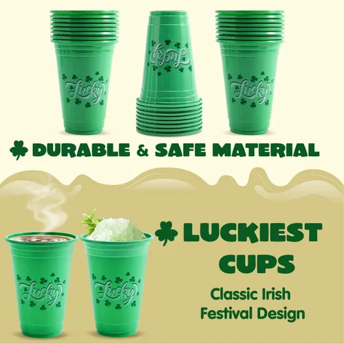 Miniatura 4 de JOYIN Juego de 72 tazas de 16 onzas para el día de San Patricio, color verde, desechables, de plástico, para decoración de fiesta de San Patricio