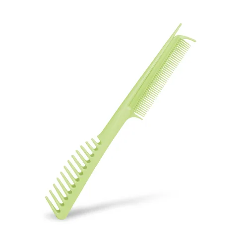 Peine seccionador con una sola mano con dientes finos y gruesos para desenredar y alisar el cabello dañado por el calor (verde)