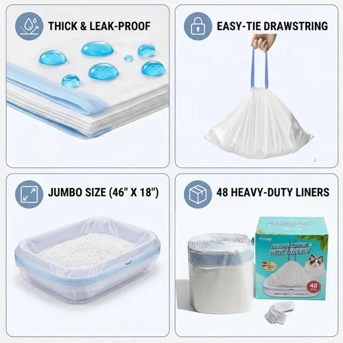 Miniatura 2 de Paquete de 48 bolsas de arena para gatos súper jumbo, extragruesas de 0.1 fl oz, a prueba de fugas, 46 x 18 pulgadas, forro de arena para gatos