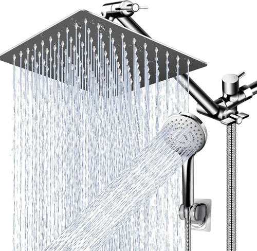 PinWin Moderno cabezal de ducha cuadrado grande de 12 pulgadas con 5 modos de ducha de mano, brazo ajustable, fácil instalación sin herramientas