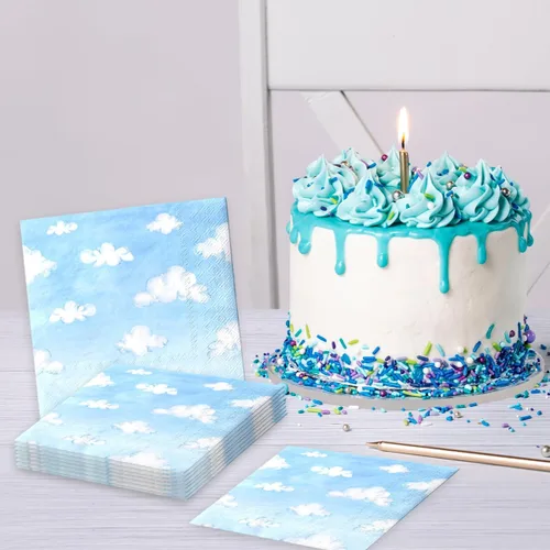 Miniatura 2 de 40 servilletas de nube, suministros de fiesta de historia, cielo azul, nubes blancas, servilletas de papel desechables con temática de nubes
