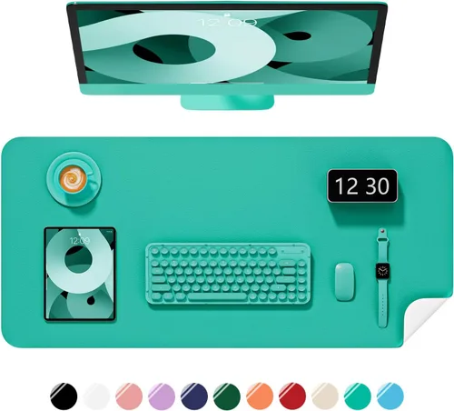 Miniatura 13 de Alfombrilla de escritorio, 60 x 35 cm, de piel sintética, antideslizante, alfombrilla grande para mouse para escritorio, impermeable, almohadilla