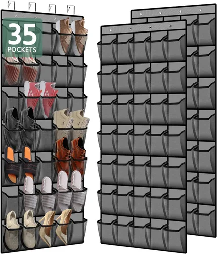 Miniatura 10 de PAULONE Organizador de zapatos de 12 bolsillos para colocar sobre la puerta, reutilizable, transpirable, bolsa grande de malla, organizador