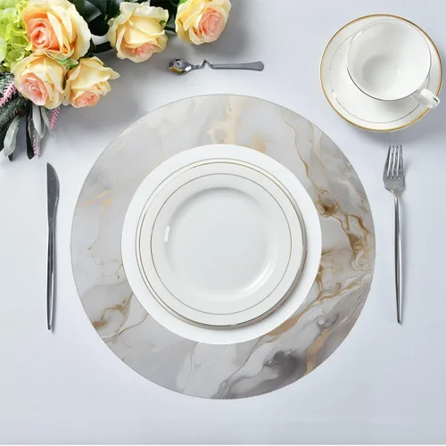 Miniatura 3 de White Gold Marble Pattern Round Place Mats Set of 1, Heat Resistant Washable Placemats Polyester Round Table Mats for Kitchen Home Decor Holiday