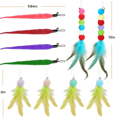 Miniatura 4 de Juguetes para Gatos de Interior, 11 Paquetes Juego de Varita Interactiva para Gatos con Juguetes de Plumas y Recambios de Cinta, Varita Retráctil