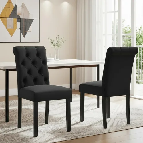 Juego de 2 sillas de comedor de terciopelo tapizadas, modernas sillas decorativas copetudas, sillas laterales Parsons de madera para el hogar, negro