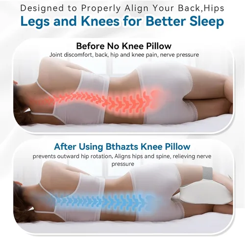 Miniatura 6 de Almohada larga de rodilla para personas que duermen de lado entre las piernas, almohada de espuma viscoelástica para dormir de lado con correa