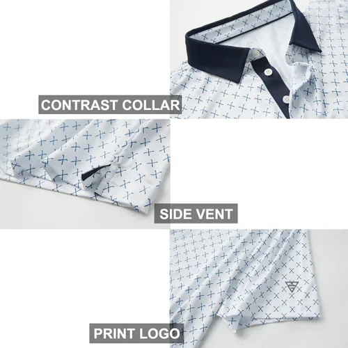 Miniatura 4 de Golf Shirts for Men Dry Fit Short Sleeve Print Performance Moisture Wicking Polo Shirt