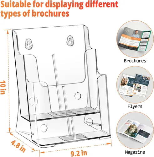 Miniatura 3 de FUCDTEFC Soporte acrílico para folletos de 8.5 x 11 pulgadas y 4 x 9 pulgadas, soporte transparente de 2 niveles para revistas, soporte