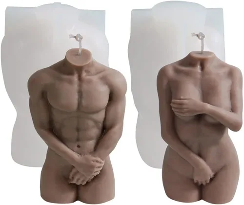 Cestony 2 moldes de silicona con forma de cuerpo masculino y femenino tímido en 3D para velas de resina, velas de aromaterapia, cera, jabón, flores,