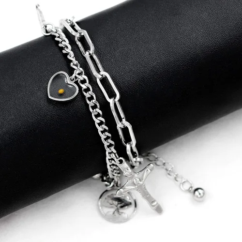 Miniatura 6 de Encantos Jesús Crucifijo Cruz Eslabón Cadena Pulsera Árbol de la Vida Brazaletes, Acero Inoxidable, Semilla de Mostaza Joyería Cristiana ZY077