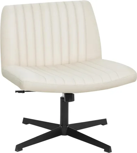 Dopinmin Silla de tocador estable, altura ajustable, patas cruzadas sin brazos, cómoda silla de oficina, sillas de tocador de tela giratorias, Beige