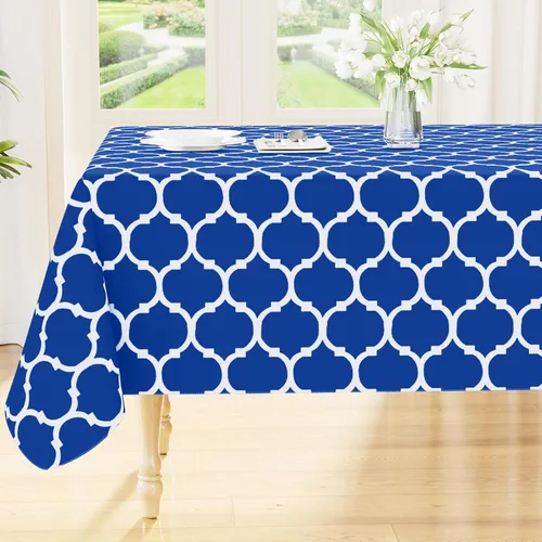 Miniatura 31 de Smiry Mantel redondo de plástico para mesa, mantel de vinilo impermeable con parte trasera de franela para mesas redondas, lavable y a prueba
