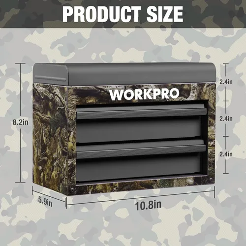 Miniatura 2 de WORKPRO Caja de herramientas mini de metal, cajón superior que contiene dos cajones con guías de rodamientos de bolas, forros de cajones de PVC