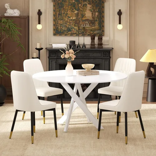 Miniatura 14 de RGZ Juego de mesa de comedor redonda negra de mediados de siglo para 2, mesa de cocina pequeña de madera circular de 36 pulgadas y 2 sillas