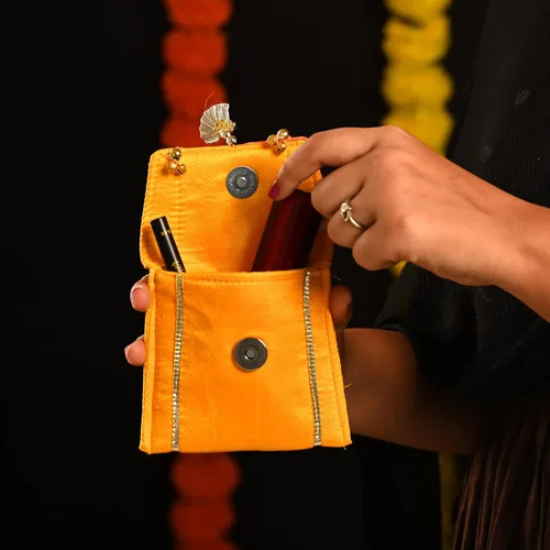 Miniatura 4 de Monedero de trabajo Gota Pati hecho a mano, mano cosida a mano, sobre de boda tradicional étnico dorado para niñas y mujeres, para fiestas, bodas