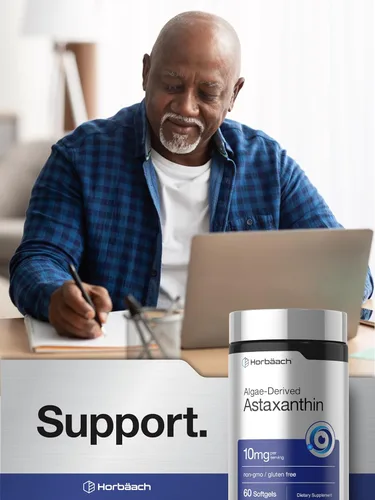 Miniatura 6 de Horbäach Suplementos de astaxantina 10 mg 60 cápsulas blandas Fórmula derivada de algas Sin OMG, sin gluten