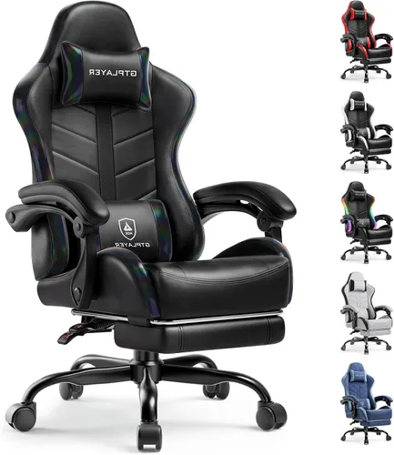 GTPLAYER - Silla de juegos con reposapiés, silla de juegos de computadora para adultos, silla de jugadores de altura ajustable con reclinación de