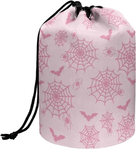 Miniatura 31 de Poceacles Bolsa de maquillaje con cordón, estuche portátil para cosméticos, bolsa de aseo de viaje, organizador de barril, bolsa de almacenamiento