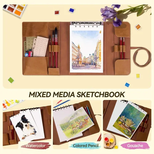 Miniatura 6 de LIGHTWISH Libro de acuarela - A5 20 hojas 100% algodón 300GSM papel prensado en frío Desmontable con tablero de respaldo Diario de acuarela