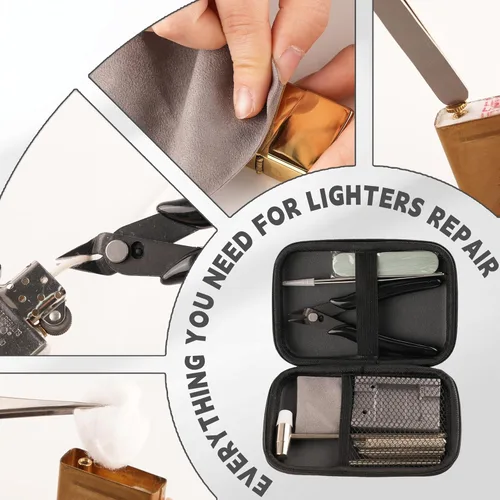 Miniatura 8 de Kit de herramientas de reparación de encendedor para Zippo, juego múltiple con base de reparación y otras 6 herramientas profesionales para fijar