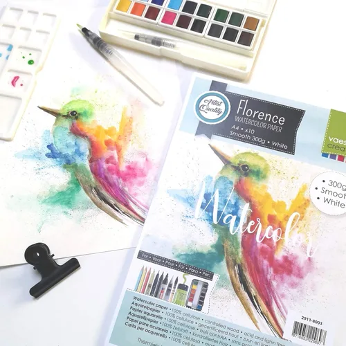 Miniatura 2 de Vaessen Creative Florence Aquarellpapier A5 en Weiß, aus 10.58 oz/m² Glatte Papier, 100 Blatt für Aquarellmalerei, Handlettering und Brush